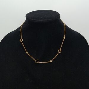 18K Gold Plated Hollow Clover and Jewel Style Necklace 8.5"​​